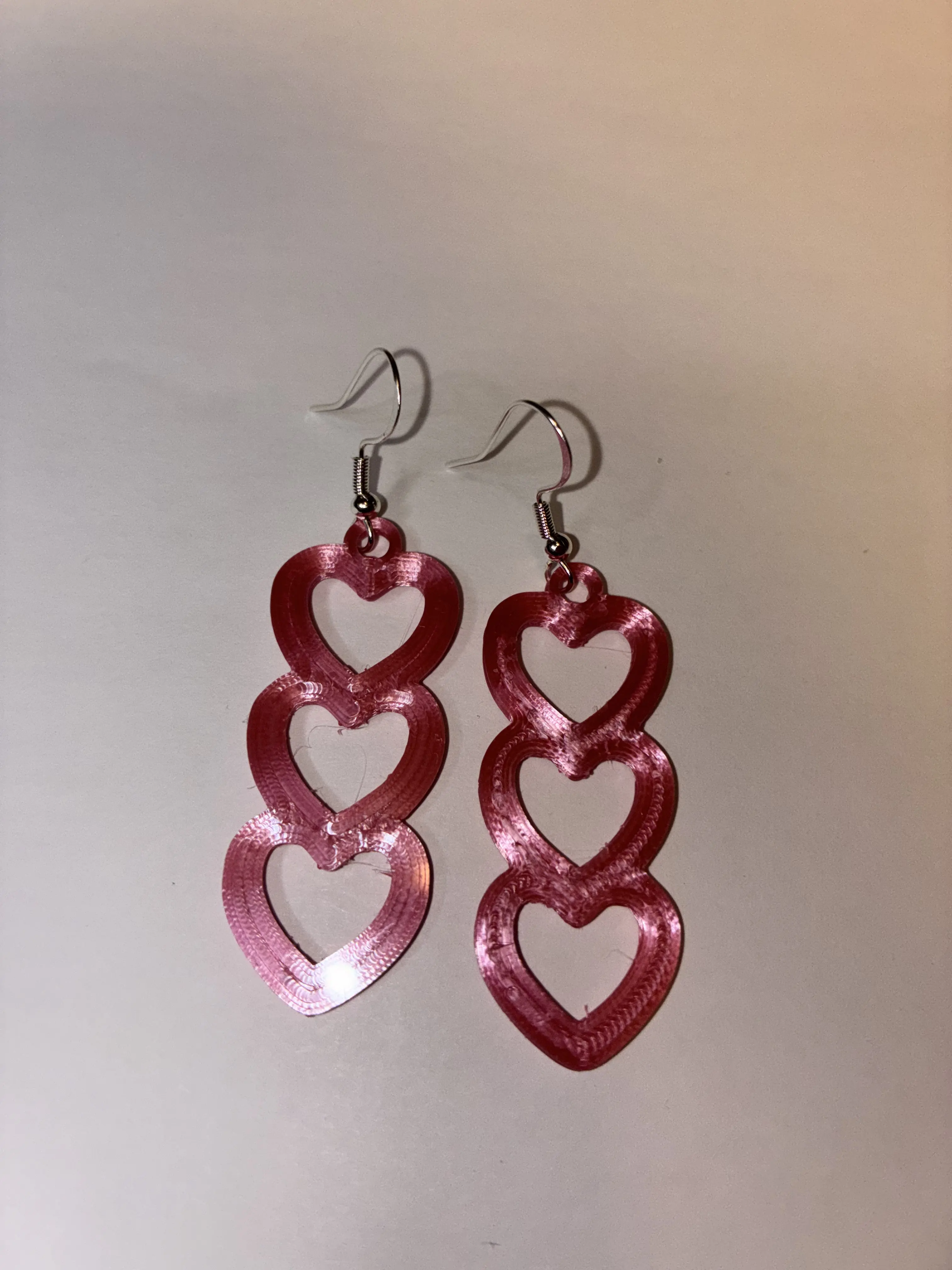 Valentine's Day 3D Printed Earrings - Durable Pink Plastic, Hypoallergenic Hooks, 1 3/4" x 3/4" Size, Lightweight & Comfortable for All-Day Wear