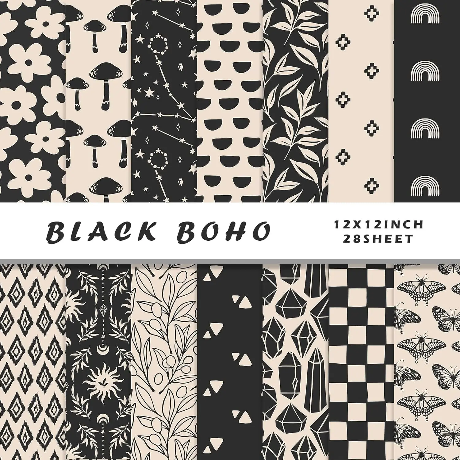 28 Boho Scrapbook Paper, 12"X12" Inch Scrapbook Paper, 90 lb/160 gsm Scrapbook Paper Double-Side Print (BOHO 3)