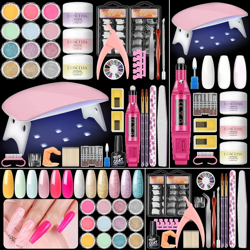 Acrylic Nail Kit for Beginners with Drill, U V Light, Professional Acrylic Powder Glitter, Rhinestones, and Nail Starter Kit for Women