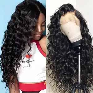 26 Inch Deep Wave Lace Front Wig for Women Black Curly Synthetic Hair Natural Middle Part Wig with Wig Cap Comb & Headband
