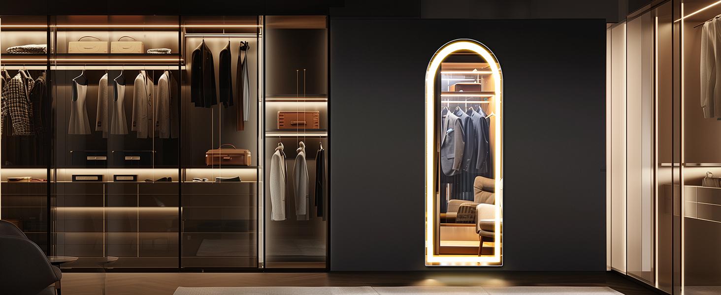 Sweet Furniture Luxury Mirror Full Length Standing Mirror with LED Lights,Dimming & 3 Color Lighting, Wall Full Length Aluminum Alloy Room Decor