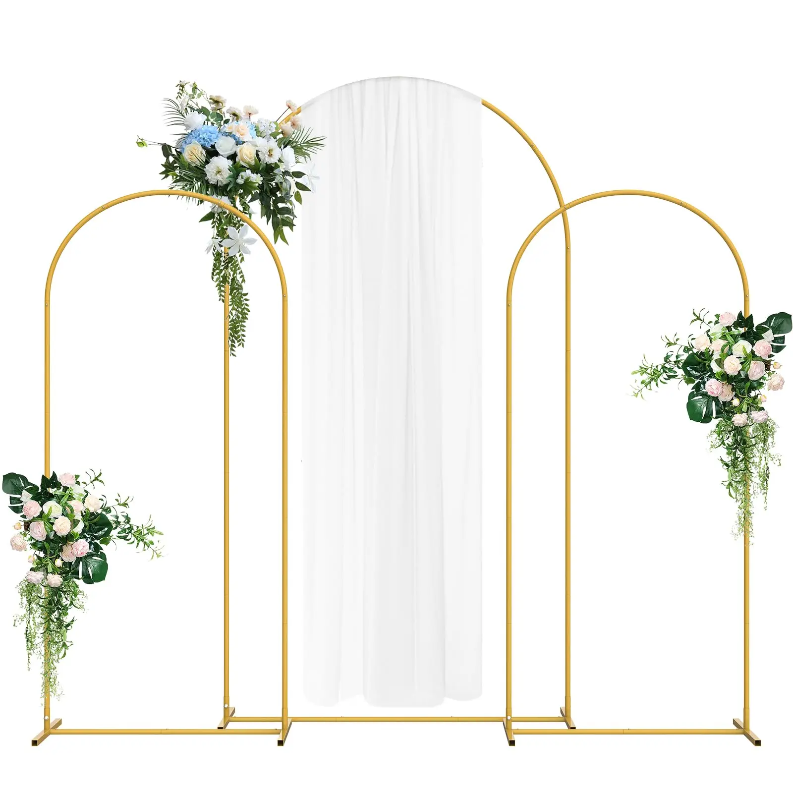 3-Piece Powder Coated Steel Circle Gold Arch Backdrop Stand Set - Multi-Size, Flower & Balloon Compatible, Banners Ready for Wedding, Birthday Party, Graduation Ceremony Decor