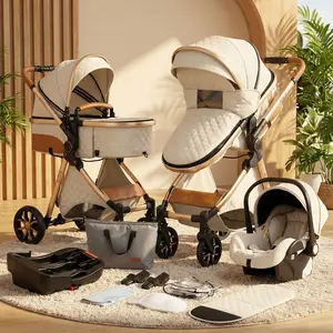 Premium 4 in 1 Baby  with Infant Car Seat and Bassinet, Lightweight Folding Travel System with Reversible Seat, Adjustable Handle and Smooth Shock Absorbing Wheels, Comfortable Safe  for Newborn and Toddler electric stroller Car Seat Toy Arch vintage push