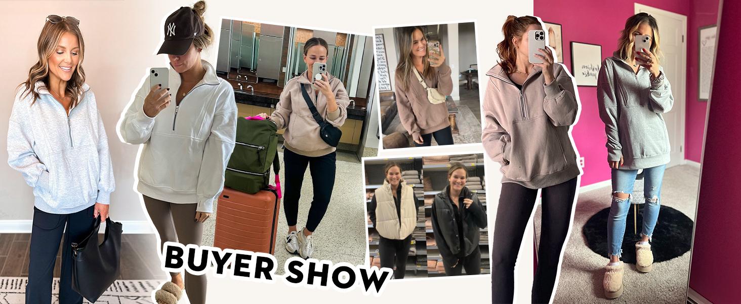 Fisoew Womens Sweatshirts Half Zipper Crop Pullover Funnel Neck Fleece Lined Zip Up Long Sleeve Tops Thumb Hole