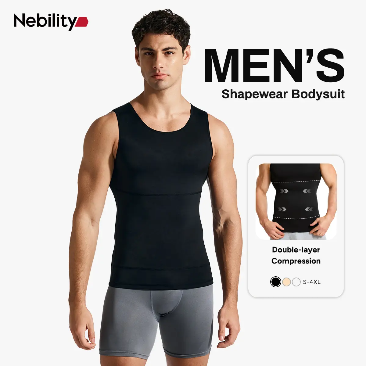 【Nebility】 Men’s Silky Soft Compression Shapewear Tank, Slimming Body Shaper Vest with Waist & Chest Support, Stretchy, Odor-Resistant, Breathable Muscle Tank for Daily Comfort, Menswear, Tanktop,fathersdaygift