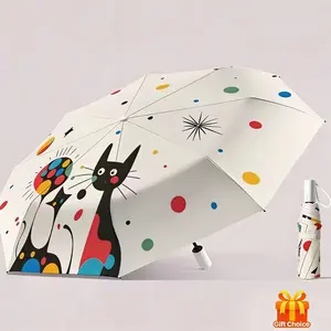 A colorful polka dot cartoon cat umbrella, stylish and cute, suitable for carrying around as a sun and rain umbrella. It offers sun protection and UV protection, making it suitable for both sunny and rainy days. High-value design.