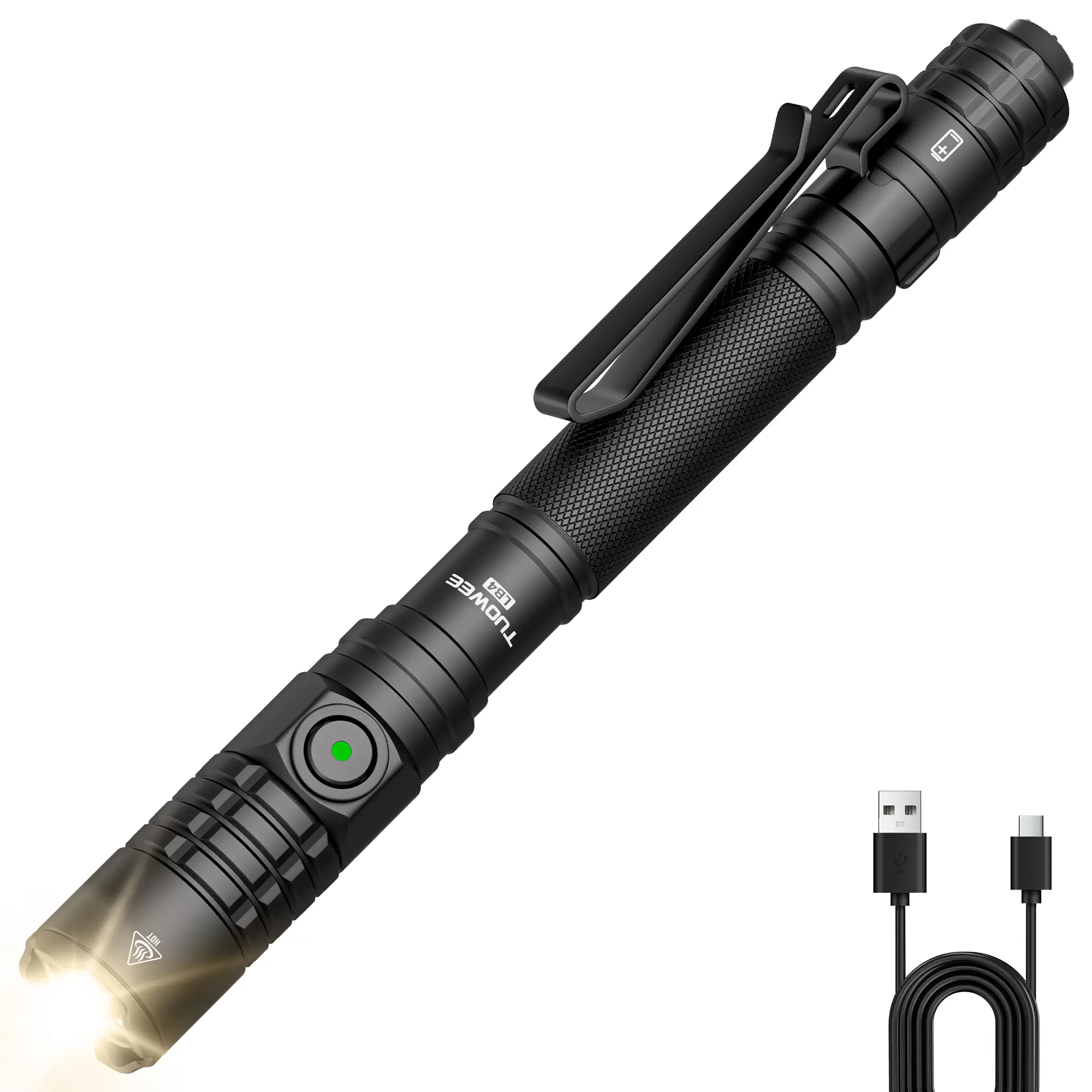 TUOWEE LB4 EDC Tactical Flashlight Rechargeable,Dual Modes  High Lumens Pen Flashlight, Dual Switch Pocket LED Flashlight, Super Bright Small Flash Light for Emergency, Camping, Home