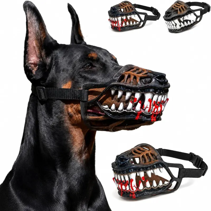 Scary Hell Hound Monster Muzzle for Dogs, Halloween Dog Costume Mask with Realistic Fangs, Natural Latex Pet Accessory with Adjustable Strap