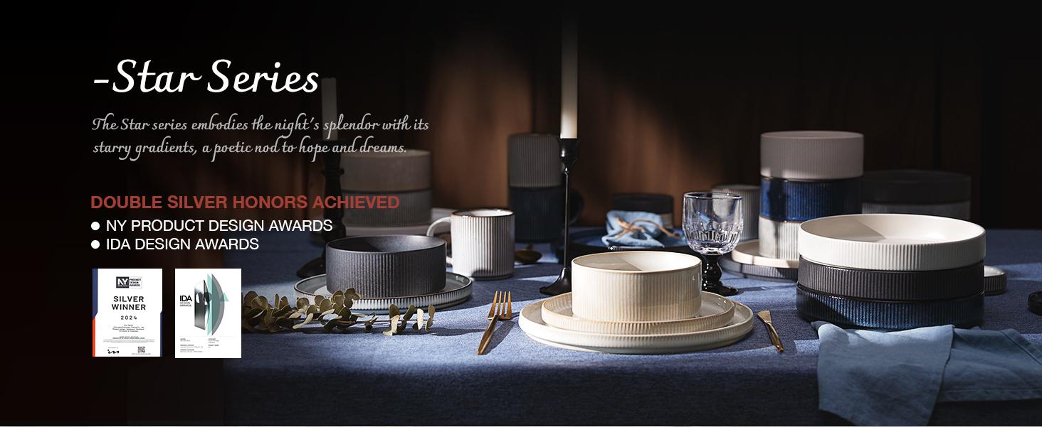 Famiware Star Series 4-piece Stoneware 12-oz Coffee Mug Set Stylish, Nebulas Blue