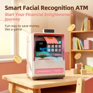 Kids ATM Piggy Bank with Facial Recognition & Password Lock, Auto-Rolling Bill Money Saving Box, Electronic Coin Bank for Toddler Educational Gift