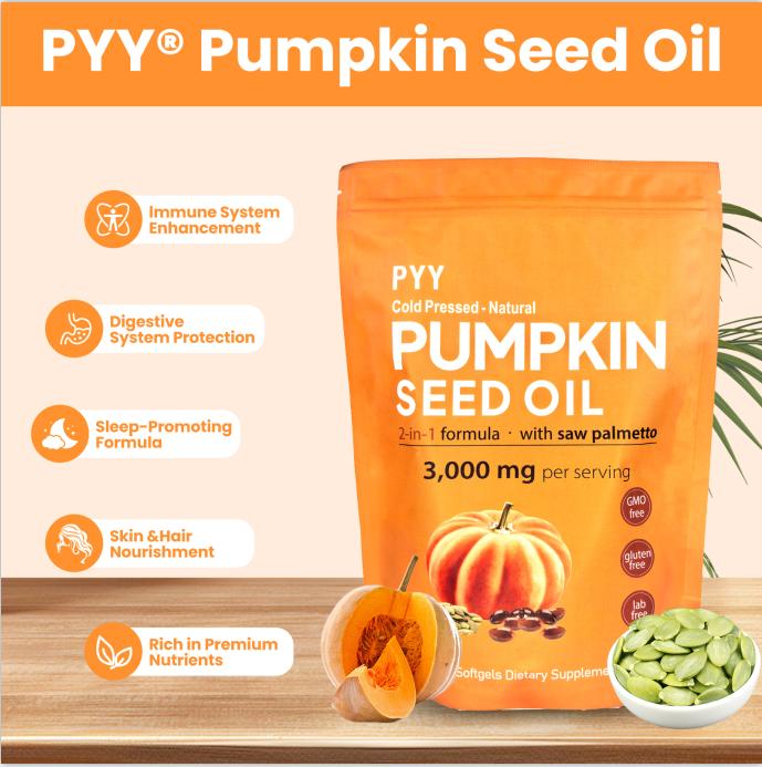 PYY Natural Pumpkin Seed Oil & Saw Palmetto Softgels 3000mg High Content Plant Esters 300 Capsules Supplement for Hair and Prostate Support Cold Pressed Non-GMO Healthcare Formula