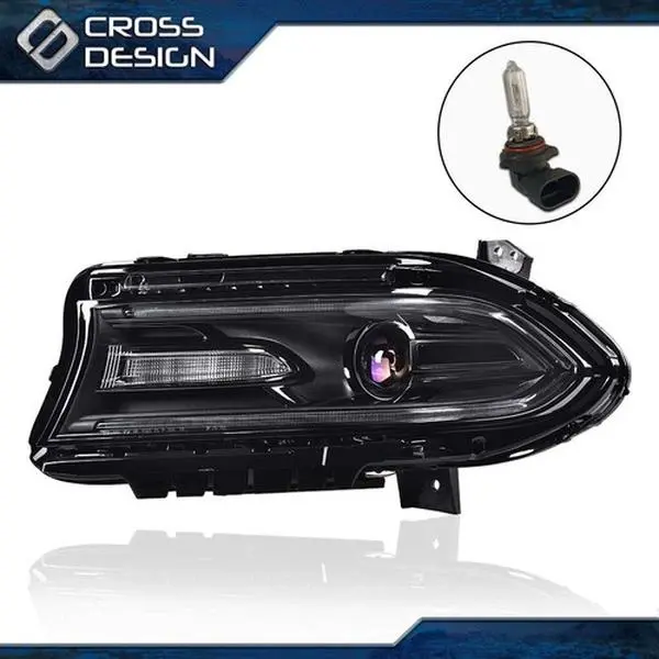 CROSSDESIGN 100% Brand New Durable 1pc Left Halogen LED DRL Projector Automotive Headlamp - For 2015-2022 Dodge Charger, Night Use, Cool DRL Glow Exterior Upgrade, Car Lighting, Car Accessories