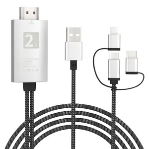 3-in-1HDMI Cable to TV Adapter 2k 60Hz 1080P Phone to TV HDTV AV Adapter for Android Phone Type C,Multi-Function,Plug & Play, HDMI Cable Compatible with Roku TV/PS5/HDTV/Blu-ray