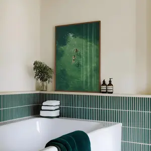 Swimming in Green Abstract Print | Vintage Retro Minimalist Green Wall Art