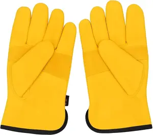 Delmont Tan Rigger Gloves – Yellow Leather Work Gloves with Reinforced Palm, – Protection for Construction,Outdoor Use