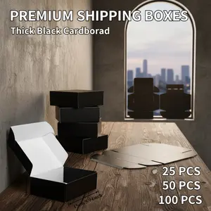 25/50/100 Pack Black Corrugated Cardboard Mailer Boxes — Heavy-Duty 3-Layer Shipping Boxes for Small Business, Tab Locking Foldable Design, Ideal for Packaging Gifts, Crafts, Jewelry, Books & E-commerce Mailing