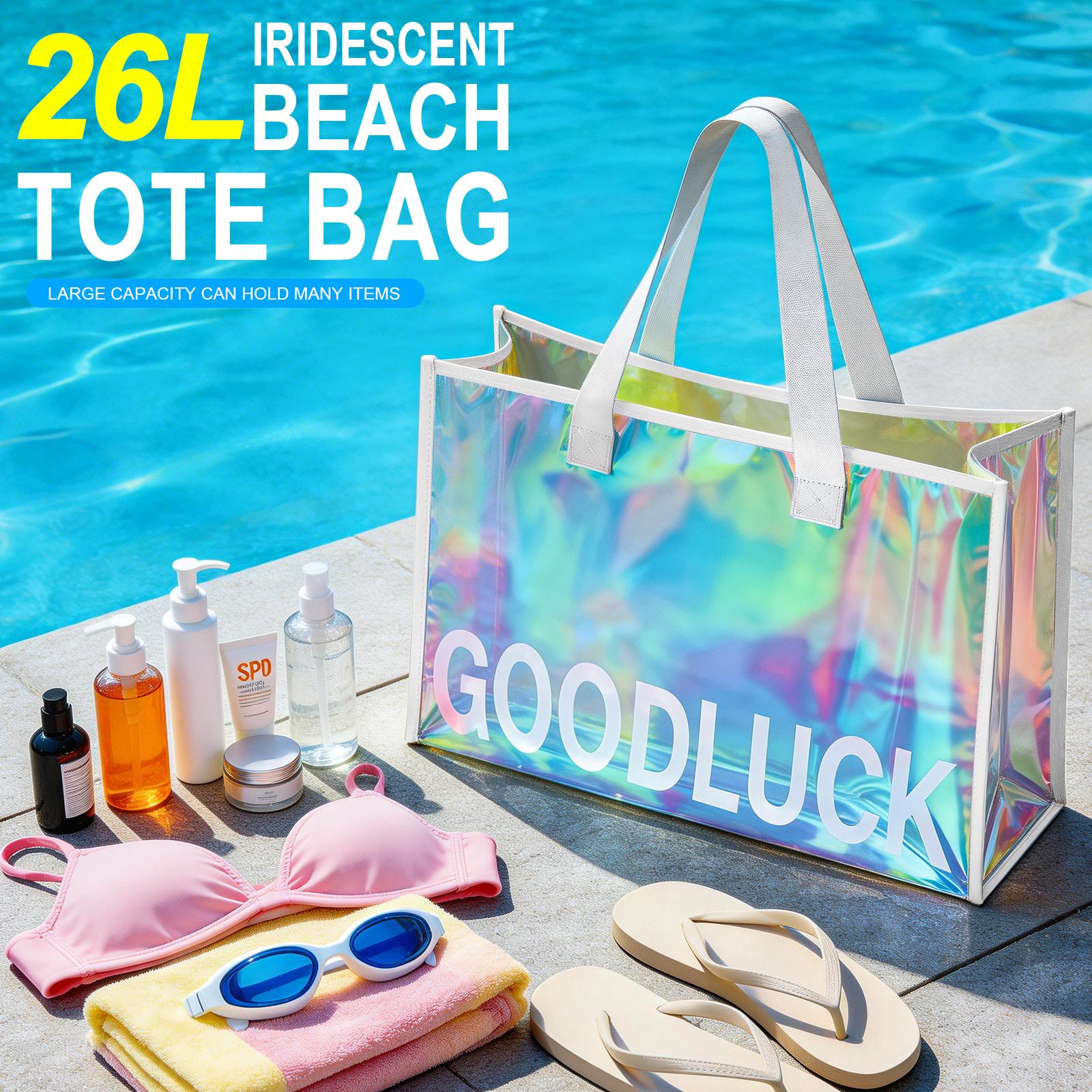 Aidonger Iridescent Clear PVC Beach Tote – Waterproof Jelly Pool Bag for Summer Concert & Travel