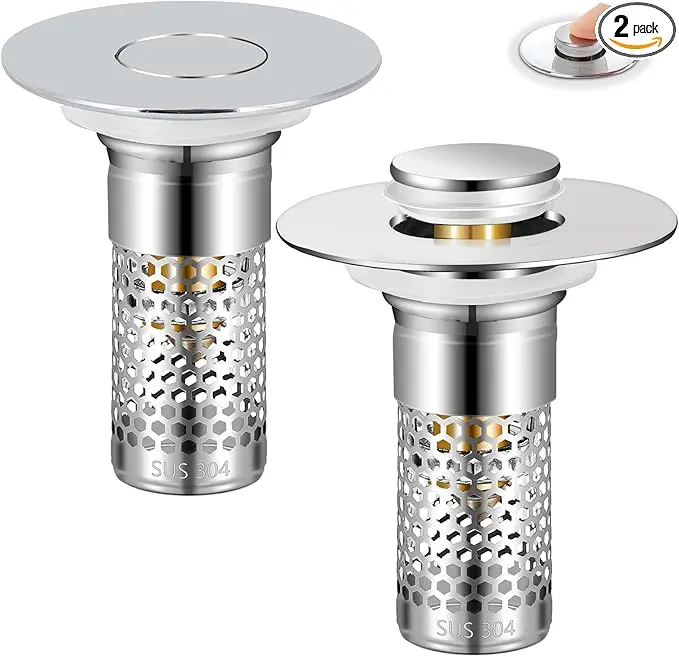 Upgrade Bathroom Sink Drain Strainer,Universal Pop-Up Sink Stopper Hair Catcher, Anti-Clog Stainless Steel Drain Filter Basket  Hair Catcher, Removable Sink Drain for Bathroom Sink Stopper Replacement