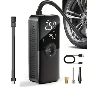 CaRSun Tire Inflator Portable Air Compressor, 150PSI Rechargeable Air Pump for Car Tires with Battery, Cordless Tire Pump with Pressure Gauge & LCD Dual Screen, for Cars, Motorcycles, Bikes, Balls usb-c fast charging