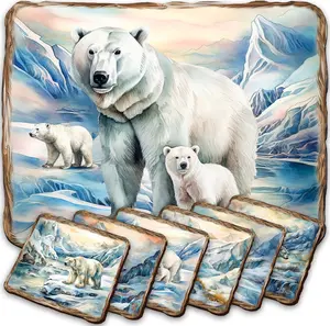 Polar Bear Wooden Cork Placemat and Coasters Gift Set of 7 by Nature Wonders Nature Wildlife Decor  - 85404C-S7