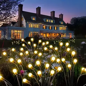 Solar-Powered Firefly Ground Stake Lights 1-to-6 and 1-to-10 configurations 8 warm white LED ball lights swaying in the breeze Outdoor waterproof design Perfect for gardens, lawns, camping, and wedding ambiance lighting