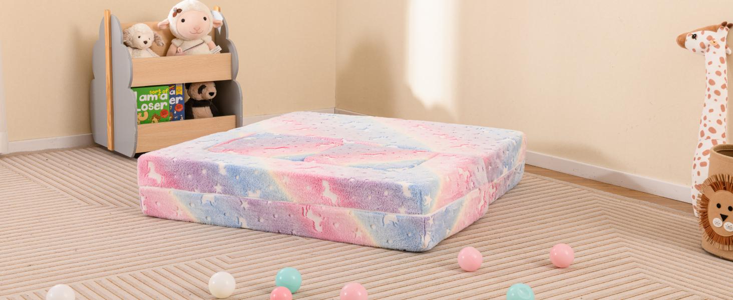 Costway Modular Play Couch, Glow in The Dark Fold Out Children Sofa Couch, Bedroom Playroom Furniture for Toddlers, Comfy Foam and Floor Cushion Gift for Boys Girls 3+