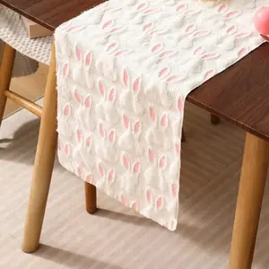 Table Runner, Soft Plush Bunny Ear Table Runner, Stuffed Rabbit Table Cloth, 13x72 Inch Spring Festival Dining Table Decoration (White)