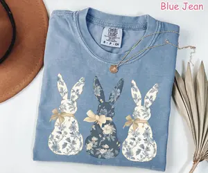 Comfort Colors Floral Bunny Shirt, Coquette Bow Easter Shirt for Women, Cute Bunnies T-Shirt, Trendy Easter Crewneck, Easter Gift for Women