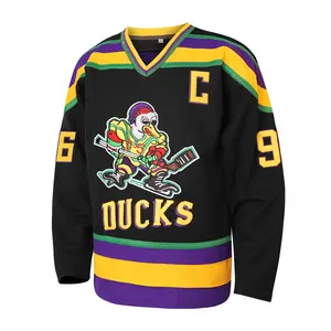 Cartoon Duck Print Hockey Jersey Unisex No.96 Back Color-Block Loose Fit Breathable Sports Fabric Versatile Styling Athletic Apparel Fashion Movie Jerseys with Stitched Letters