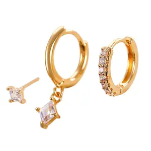 Stacking Hoop Earrings Set: 3-Piece Zirconia Embellished Dangle Earrings Layered Ear Jewelry for Women