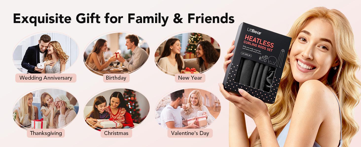 LitBear Heatless Curls Overnight, 2 Sizes of Soft Hair Rollers for Women with Bonnet to Sleep In, No Heat Hair Curlers Set with Scrunchies and Clips, for Long and Medium Hair