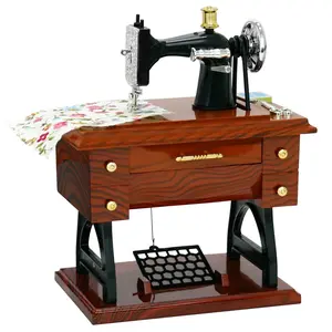 Vintage Mini Sewing Machine Music Box European Retro Classical Treadle Sewing Machine Table Desk Mechanical Clockwork Music Box for Home Decor Birthday Gift