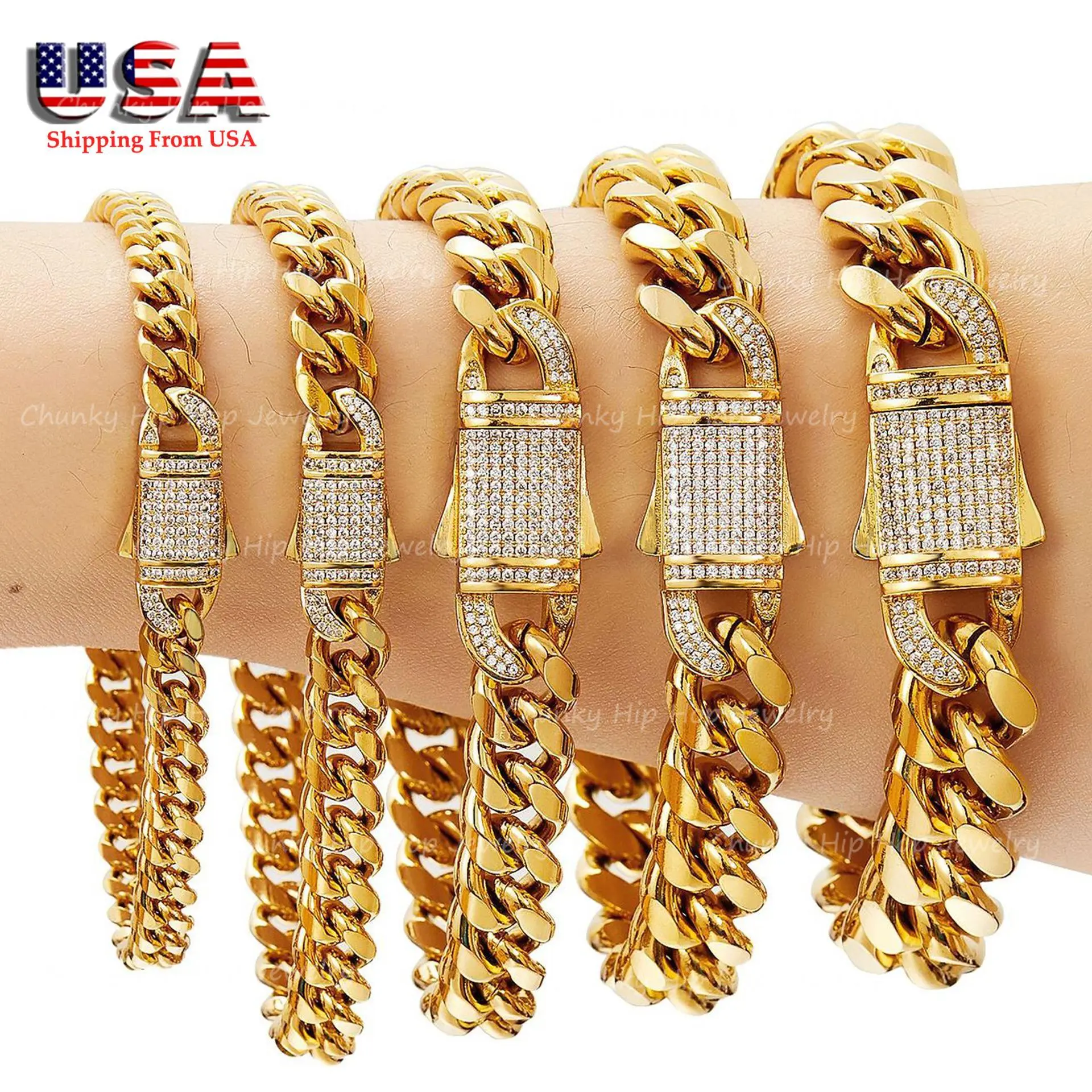 Men's Miami Link Bracelet, Stainless Steel Hip Hop Cuban Links with Diamond Clasp, Bold Width & Adjustable Size 7.5"-8.5", Father's Day Anniversary Graduation Gifts, 10Mm