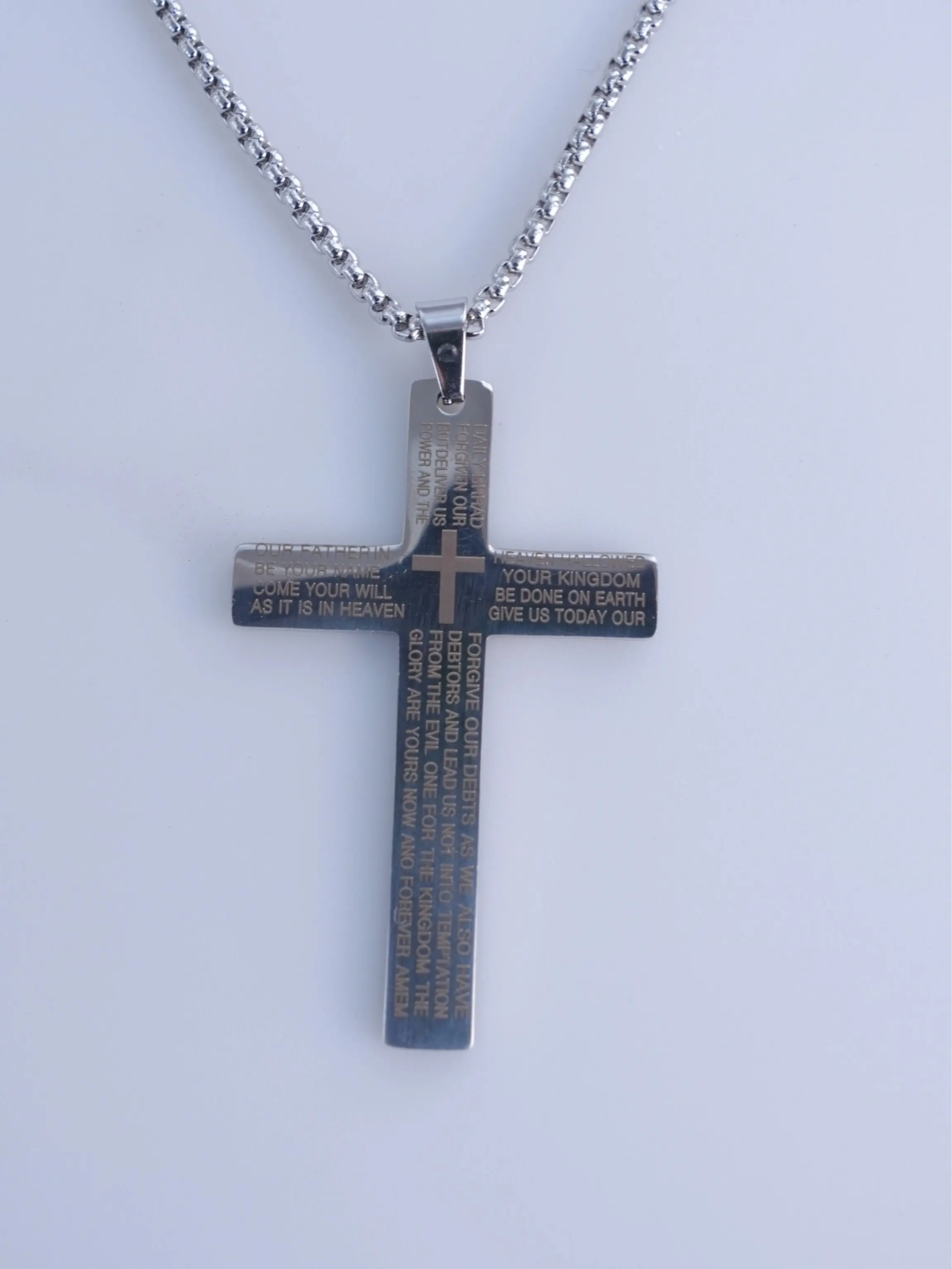 Unisex Stainless Steel Cross Pendant Necklace - Bible Statement Engraved, Elegant Daily & Party Wear Jewelry for Adults, Birthday Gift (Note: Choking Hazard Small Parts), Casual, Silver Non-Natural Crystal Necklaces & Pendants