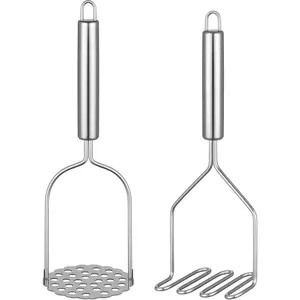 2PCS Mashed Potato Masher - Stainless Steel Potato Smasher, Masher Kitchen Tools & Utensils for Avocado, Bean, Salad, Vegetables, Fruit, Food, Meat Smasher Tool for Ground Beef
