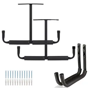 4 Pcs Black Heavy Duty Overhead Garage Storage Hooks Rack Hanger -Ceiling-Mounted Utility Hooks Ladder Hanger Safe Racks for Fishing Rod,Tools,Wood,Ladders,Garden Hoses & Other Bulky Items