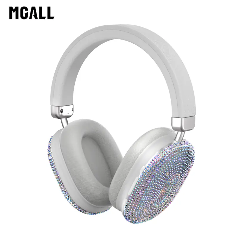 MGALL TM096 Luxury Diamond Over-Ear Wireless Headphones, Fashion-Driven Design with Head Tracking, Ergonomic Fit & Crystal-Clear Sound, Diamond-Encrusted Shell, Wireless Headsets for Music & Phone Calls, Perfect Gift for Girlfriend Electronic Stream