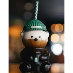 Adorable Bear Glass Cup, 20 oz Capacity with Free Straw and Lid, Cute Drink Cup for Daily Use, Sweet Gift for New Year and Valentine’s Day