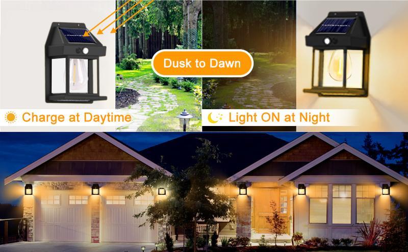 【Free Shipping 】3 Lighting Modes Waterproof Solar Security Wall Lantern Light Fixtures for Garden Yard Patio Fence Outside Decorative tube, Solar Lights Outdoor, Dusk to Dawn Solar Wall Sconce Motion Sensor,