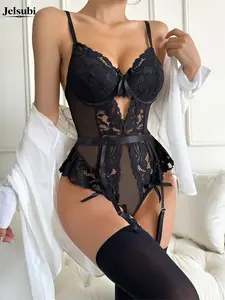 Jelsubi Women's Floral Lace Backless Sheer Soft Lingerie Set, Sexy Cut Out Design with Adjustable Straps, All-Season Comfort Underwear,night set spicy lingerie seduction clothes elegant lounge set,Valentine's