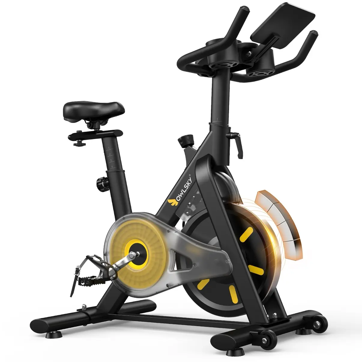 OWLSKY Adjustable Magnetic Silent Exercise Bike with Bluetooth, LED Display, Transport Wheels, 300lbs Load Capacity, Smart App Connectivity | Zwift & Kinomap Compatible Home Cardio Cycle, Portable Home Gym Stationary Bike, 12-Month Warranty