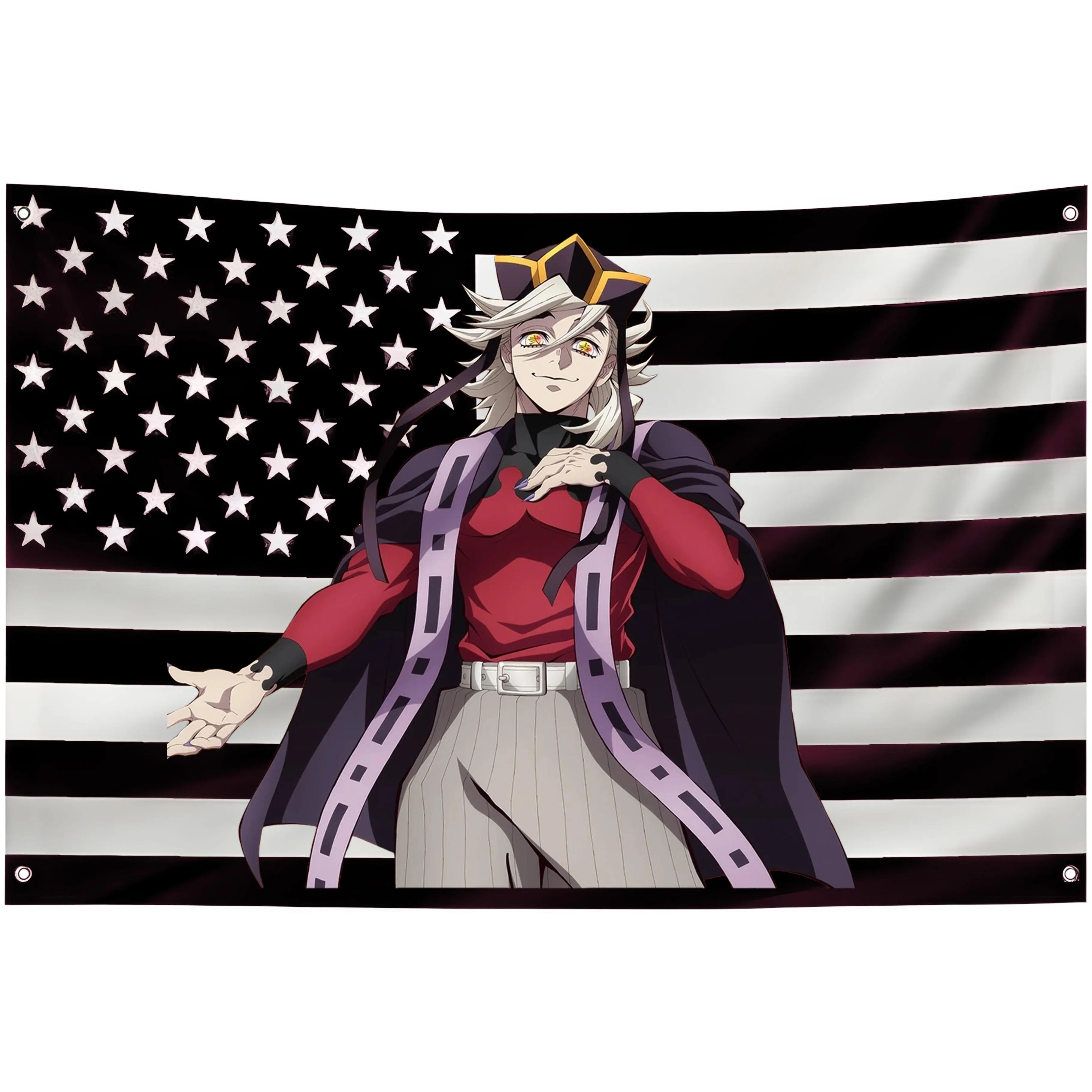 Kimetsu No Yaiba Doma American Flag Style Devil Killer Print Wall Hanging Tapestry - Sturdy, Vibrant, Lightweight Love Collectibles, All-Seasons Decorative Home Decor for Outdoor, Garage Use