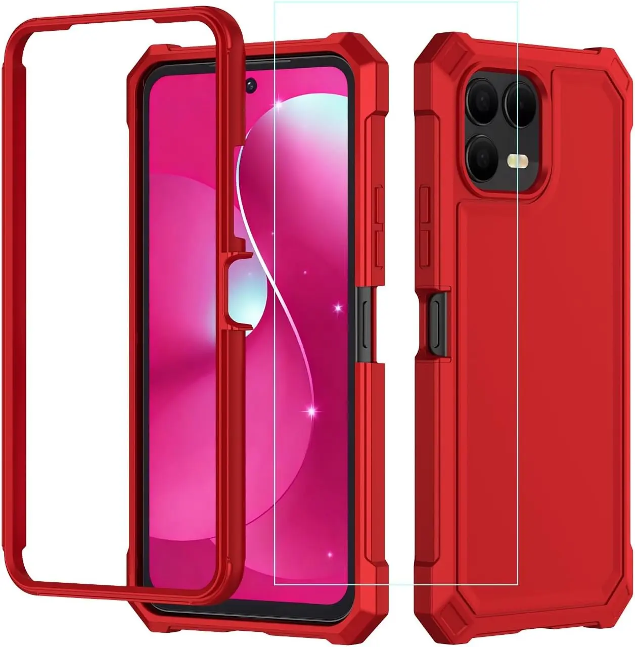 T-mobile Revvl 8 Pro Phone Case with Screen Protector,Revvl 8Pro 5G Case Full Body Protection[Front Soft Silione Bumper+Frosted PC Back] Shockproof Military Grade Corner Cover for Revvl8 Pro Red