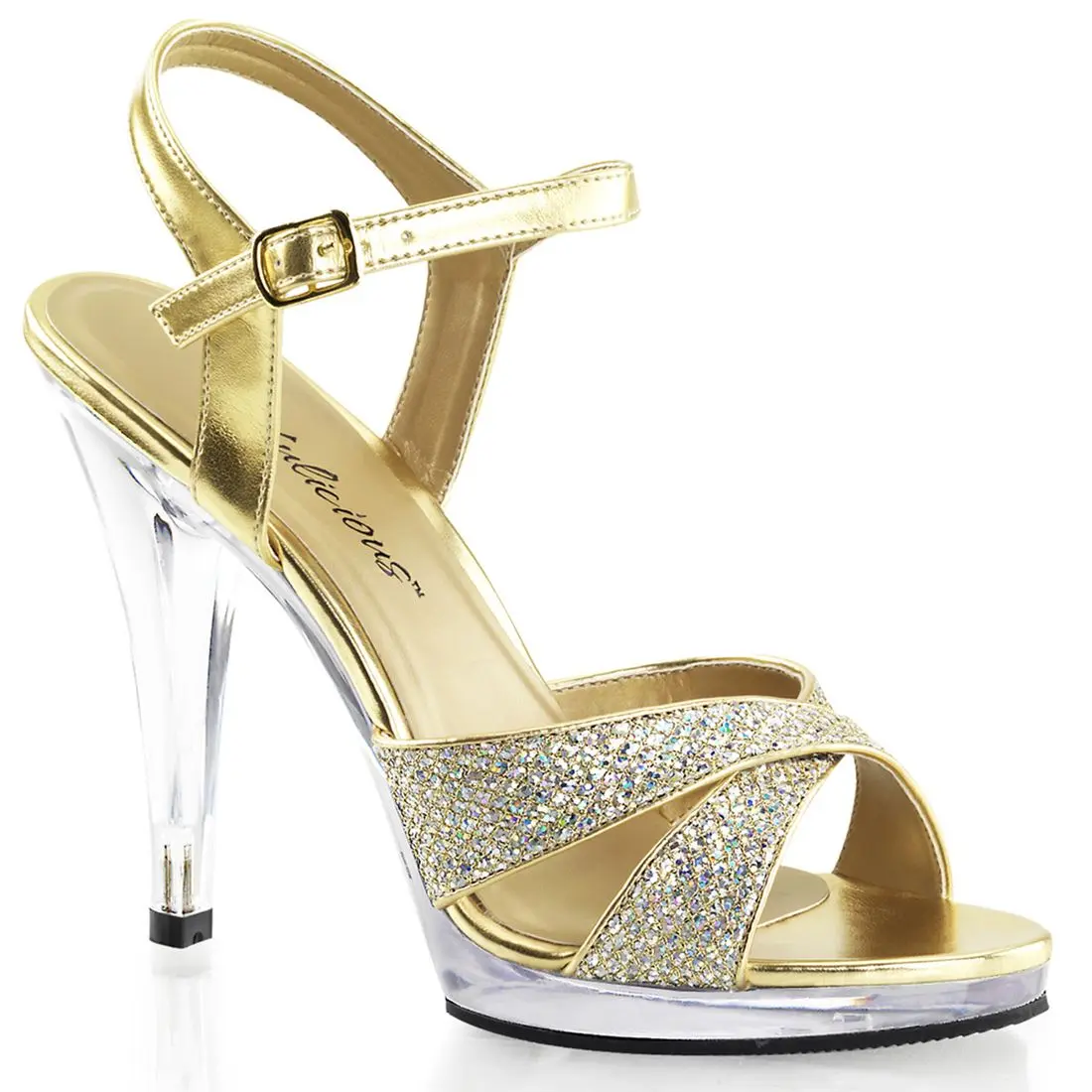 Women's Glitter Platform Sandals, 4.5" High Heel with Criss-Cross Ankle Strap, Formal Evening Statement Footwear, Fabulicious