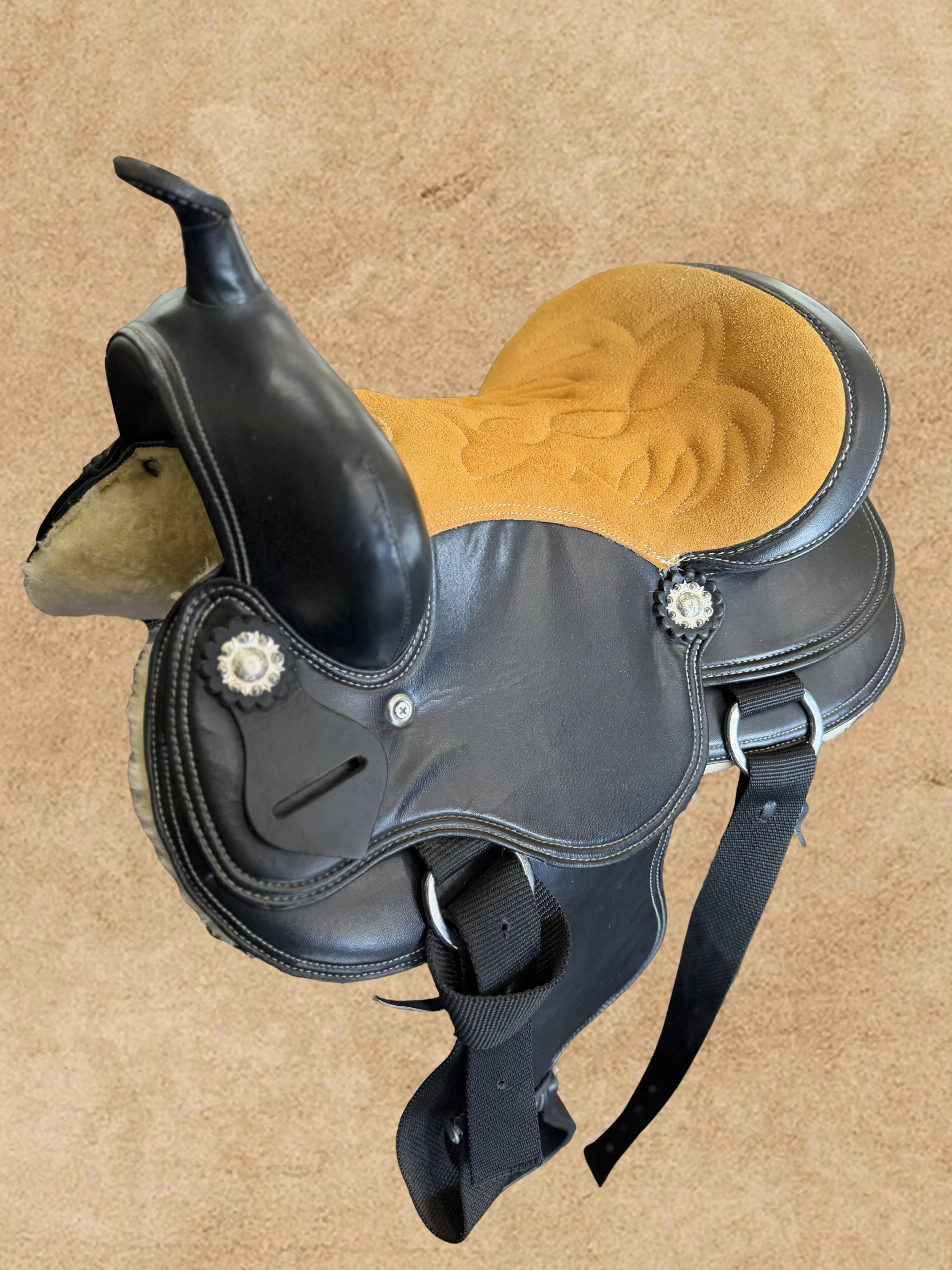 Youth 12" Western Horseback Saddle - Synthetic Equestrian Saddle with Suede Seat for Youth Riding