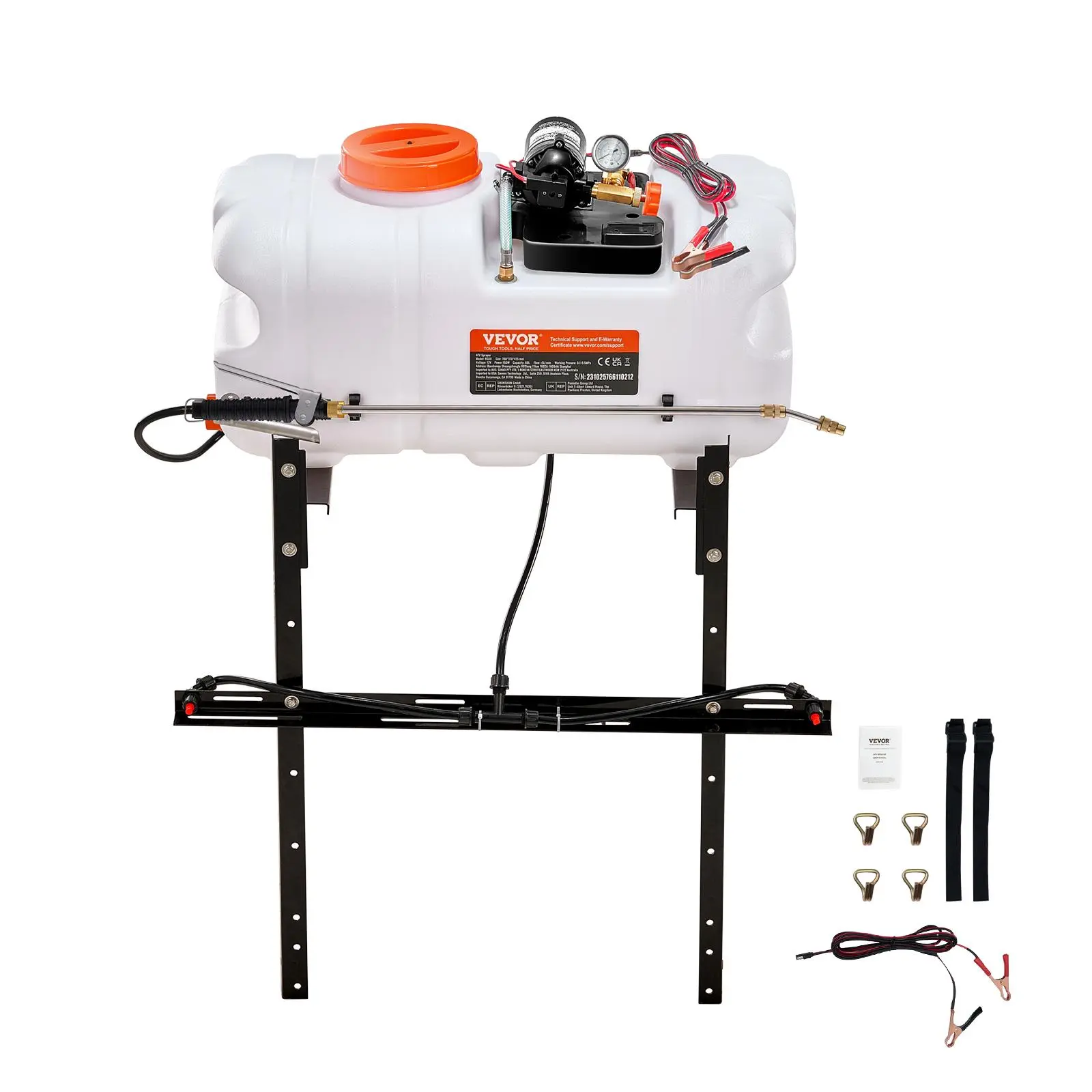 【FathersDayGift】VEVOR ATV Spot Sprayer,  , 15.9 Gal/60 L ATV/UTV Broadcast Sprayer with A Nozzle Boom, 12 V Pump Weed Sprayer with Water Tank, 1.9 GPM Flow Rate, Adjustable 0-72 PSI, 20FT Hose, White