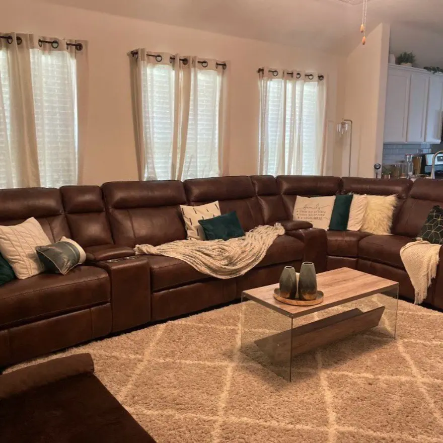 Man Wah Brown 7 Piece Brown Leather Power Reclining Sectional Assembled