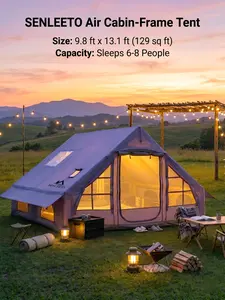 SENLEETO 6-8 Person Luxury Inflatable Glamping Tent - 4-Season Heavy-Duty 420D Sturdy Windproof, A/C Port, Foldable Pop-Up Design for Luxury Tent Camping