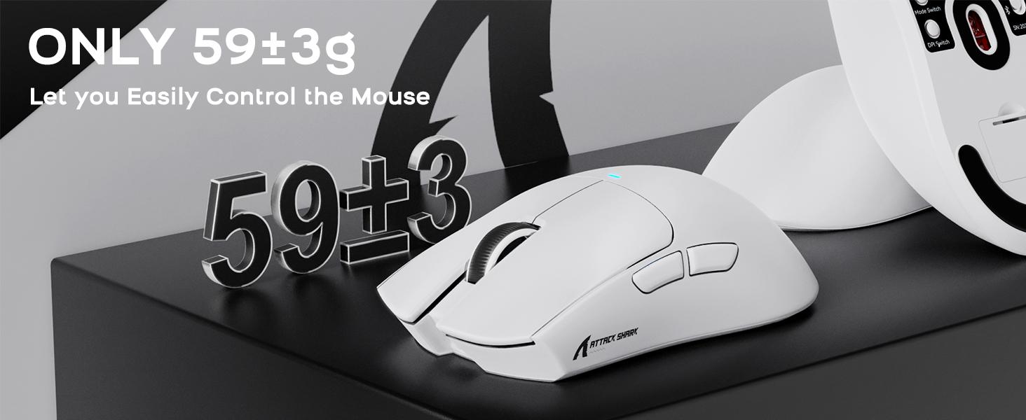 ATTACK SHARK X11SE Lightweight Wireless Gaming Mouse, 59g Tri-Mode BT/2.4G Wireless/Wired Gaming Mouse, PixArt PAW3311 Gaming Sensor, 22000 DPI, Office Mice with Tape for PC/Xbox/Win/Mac (Black)