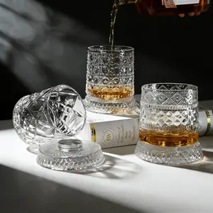 Luxury 360° rotating crystal glass-star cut decompression whiskey glass elegant European bar gift rotating glass rotating glass